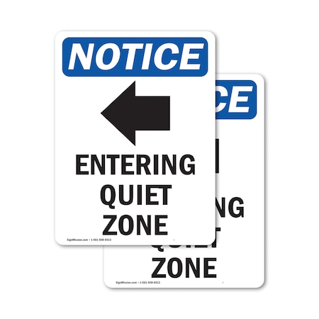 Signmission Entering Quiet Zone Sign With Symbol, 7 in W x Rectangle, Vinyl Decal OS-2PACK-NS-D-710-V-12095